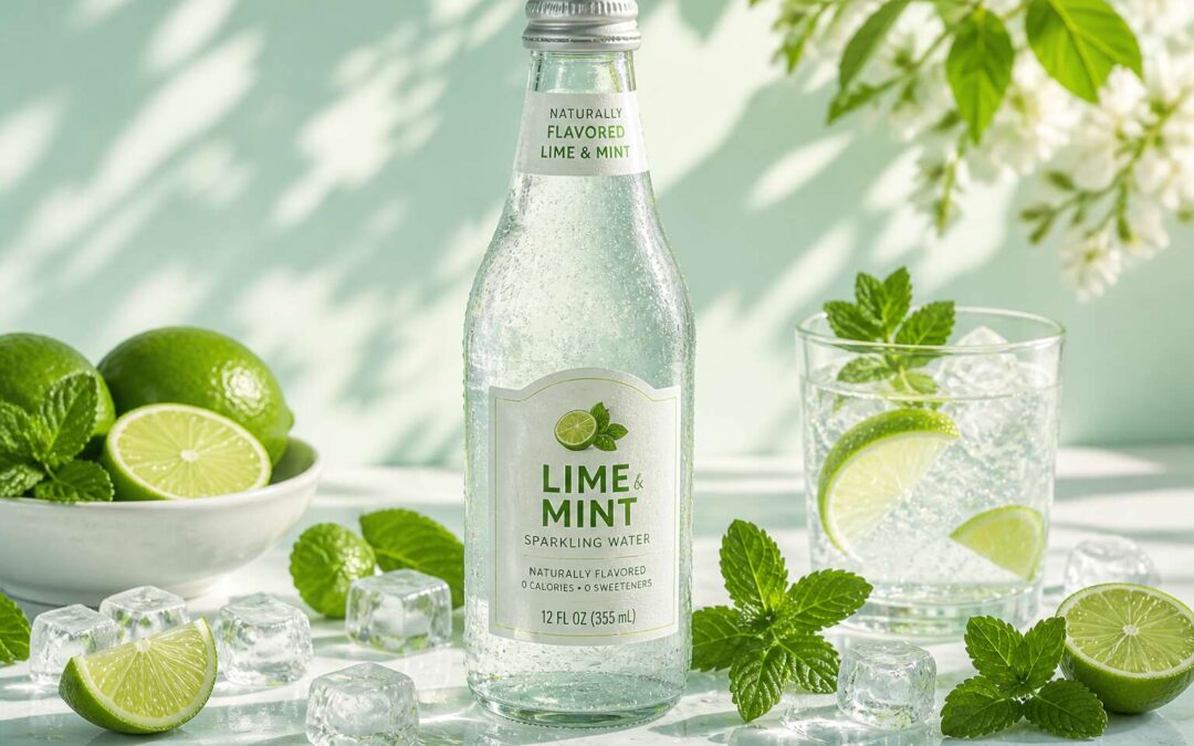 Refresh with flavored sparkling water glass bottle.